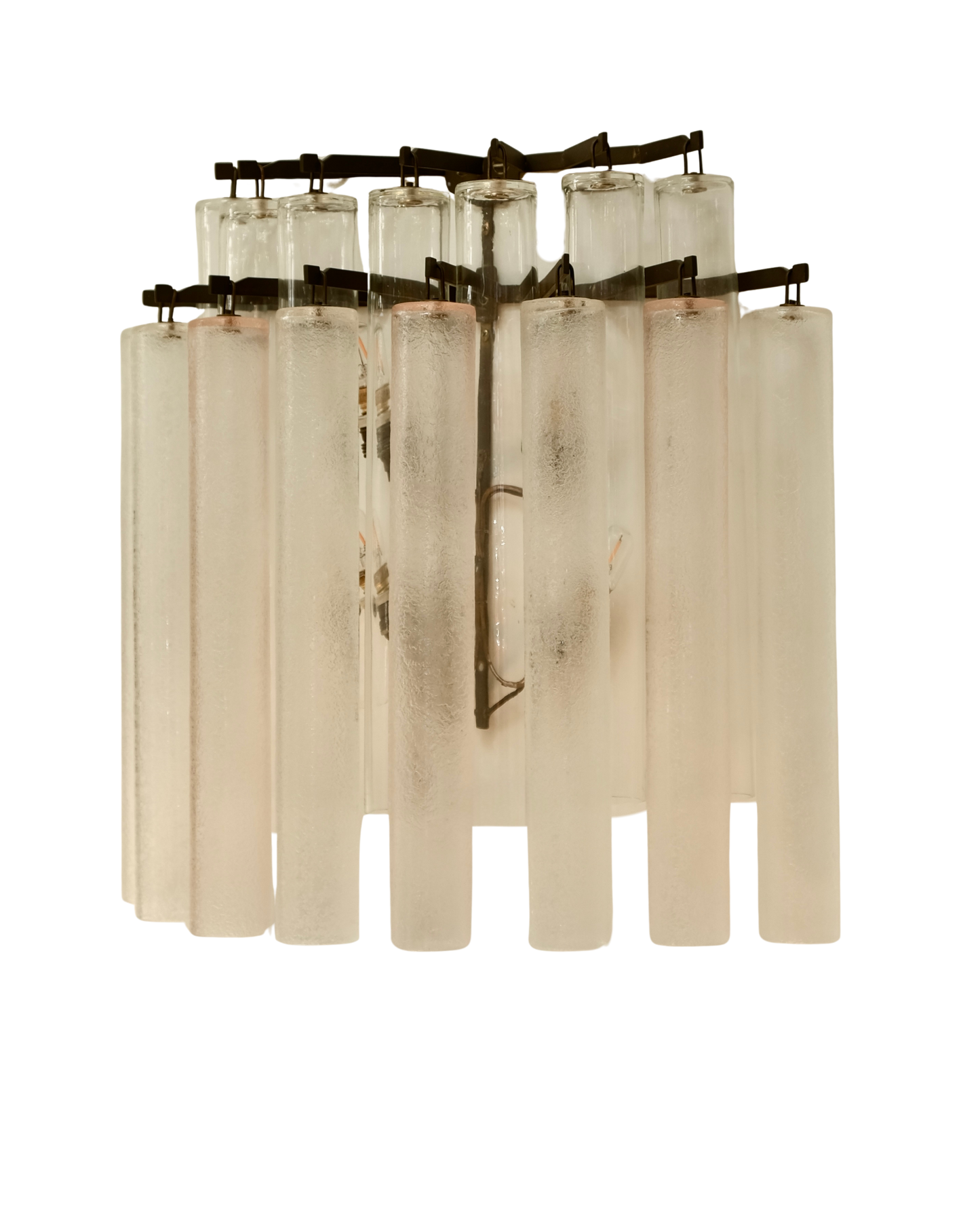 SET OF FOUR FLUTED PINK & CLEAR MURANO GLASS SCONCES