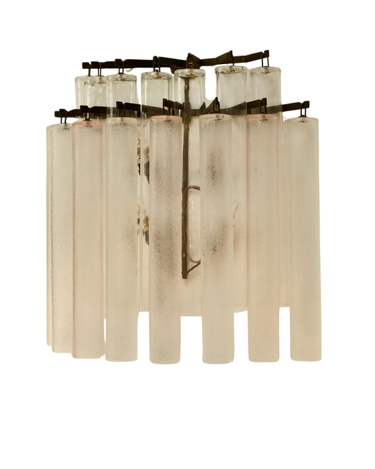 SET OF FOUR FLUTED PINK & CLEAR MURANO GLASS SCONCES