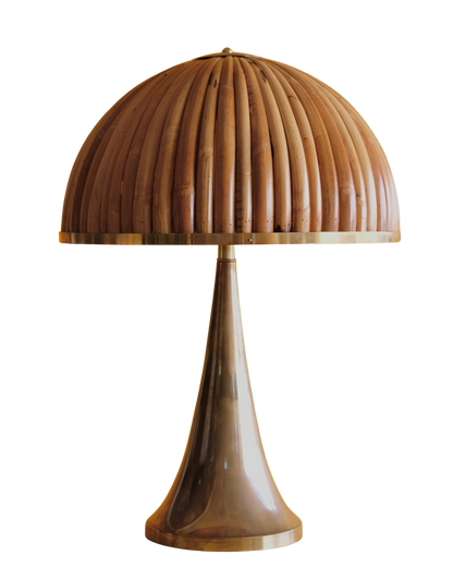 TAPERED BRASS TABLE LAMPS w. BAMBOO SHADE