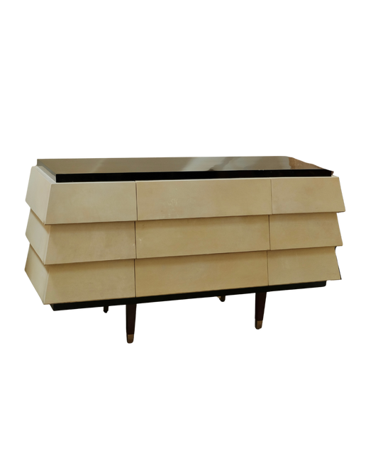 ART DECO NINE DRAWER LACQUERED PARCHMENT CONSOLE