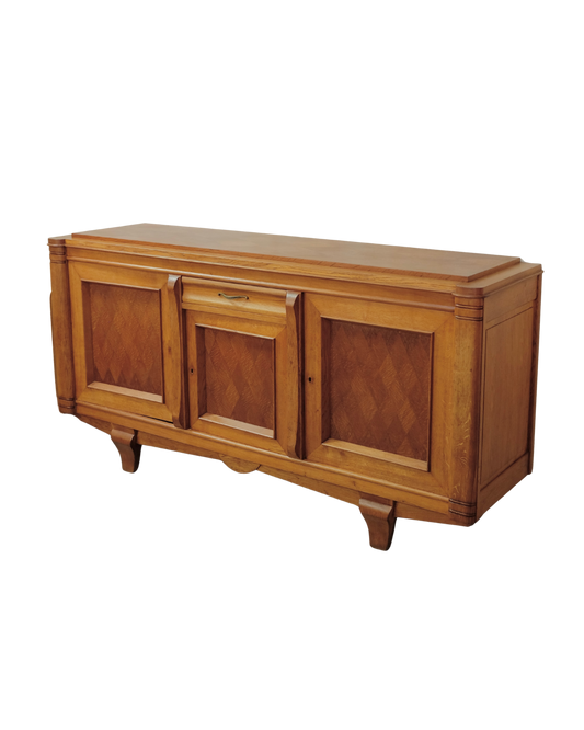 ART DECO FRENCH OAK CONSOLE w. CROSS HATCH DETAIL