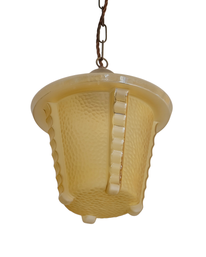 DIMPLED AMBER GLASS PENDANT w. SCALLOPED DETAIL