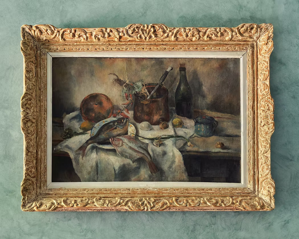STILL LIFE OIL PAINTING w. CARVED FRAME