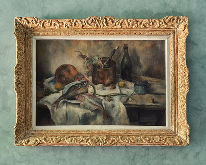 STILL LIFE OIL PAINTING w. CARVED FRAME