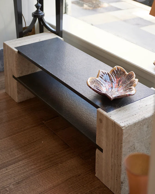 MARBLE TWO TIER BLACK SHELF COFFEE TABLE