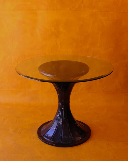 ETCHED MARBLE DINING TABLE w. GLASS TOP