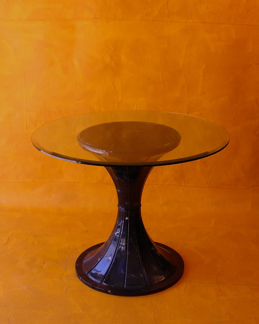 ETCHED MARBLE DINING TABLE w. GLASS TOP