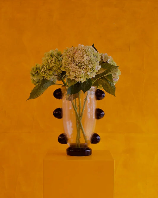 CLEAR AMBER WASH MURANO VASE w. DOTTED SIDES