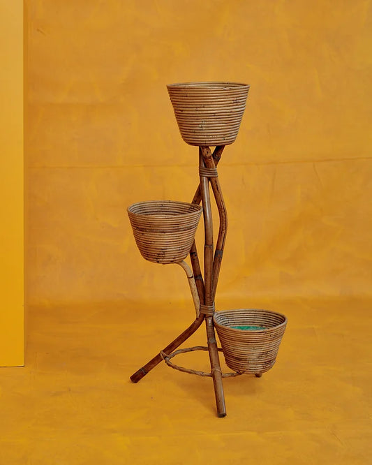 SCULPTURAL RATTAN PLANT HOLDER