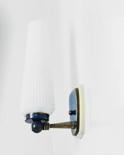 TRIO OF BRASS ART DECO SCONCES w. BLUE DETAIL