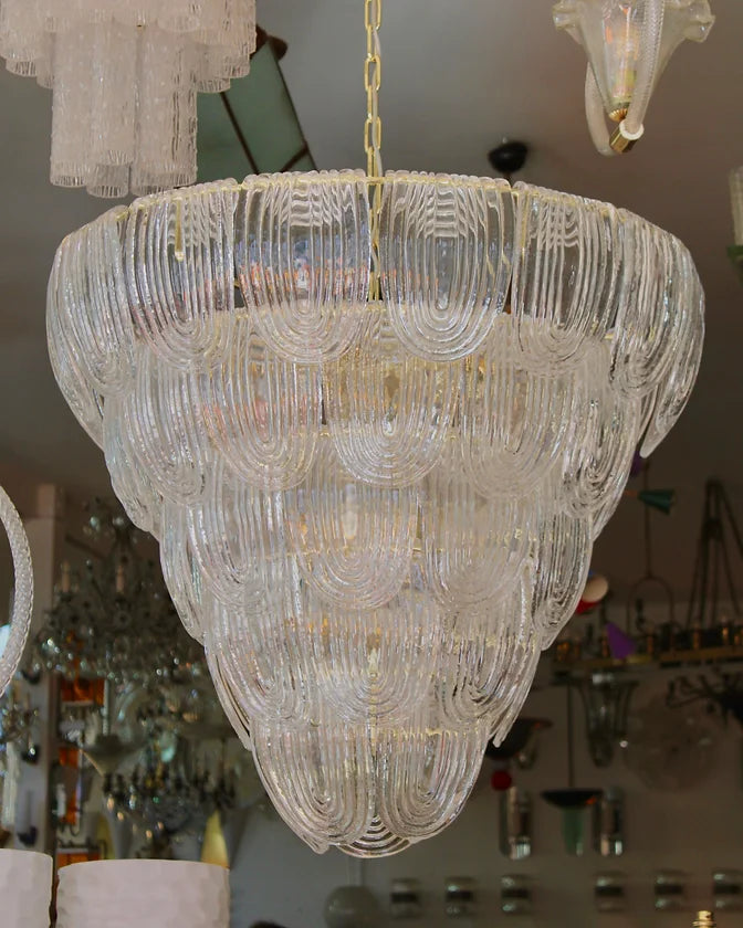 FIVE TIERED MURANO CURVED GLASS CHANDELIER