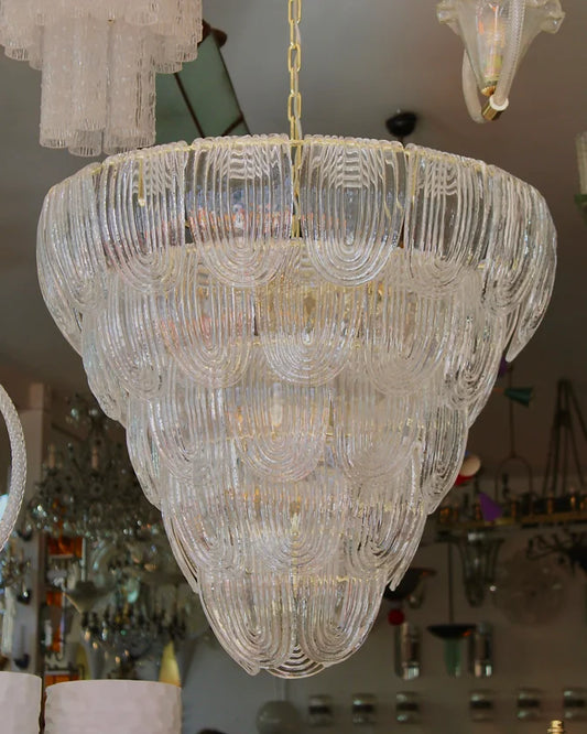 FIVE TIERED MURANO CURVED GLASS CHANDELIER