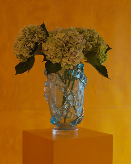 BLUE MURANO VASE w. TENTACLE STRIPE