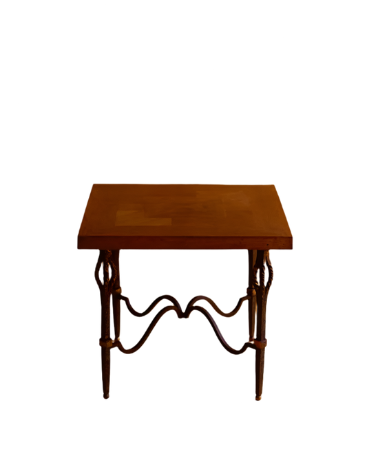 PARQUETRY SIDE TABLE w. IRON BASE