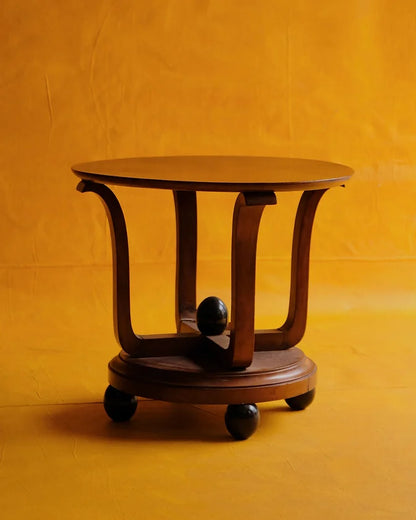 ART DECO WALNUT SIDE TABLE w. BLACK PEARL
