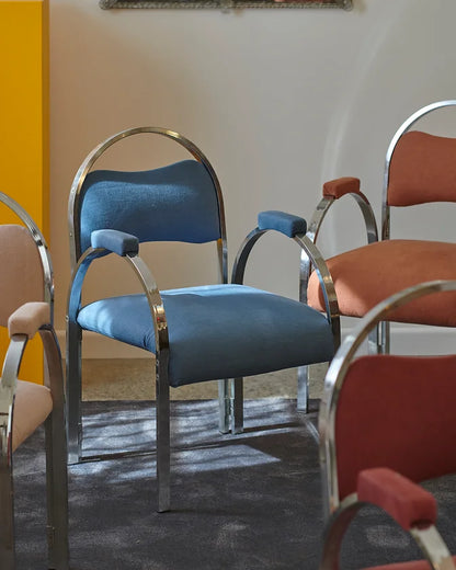SET OF FOUR COLOURFUL CHROME SIDE CHAIRS
