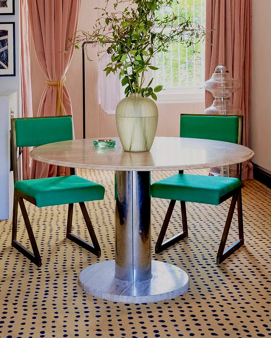 TRAVERTINE DINING TABLE w. CHROME BASE