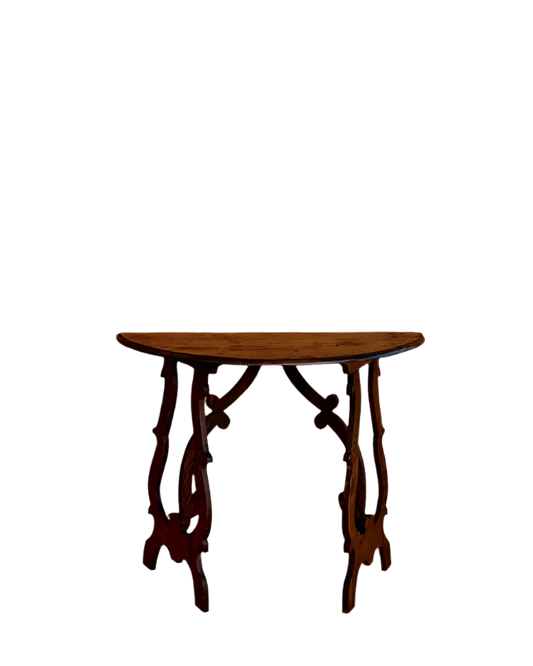 PAIR OF SPANISH WALNUT DEMI-LUNE CONSOLE TABLES