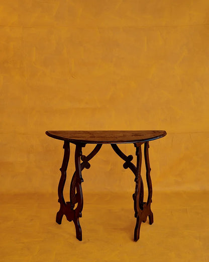 PAIR OF SPANISH WALNUT DEMI-LUNE CONSOLE TABLES