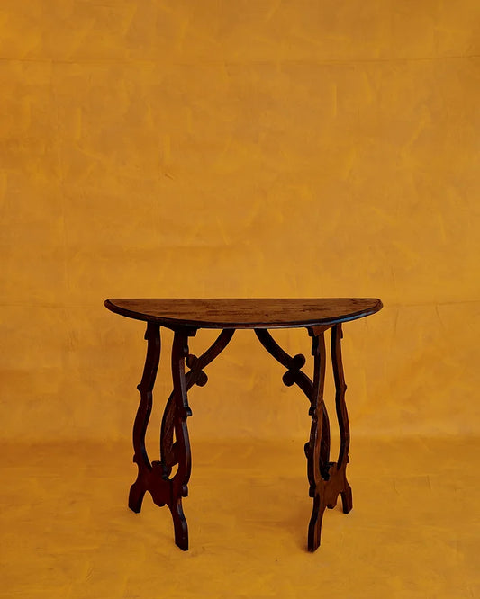 PAIR OF SPANISH WALNUT DEMI-LUNE CONSOLE TABLES