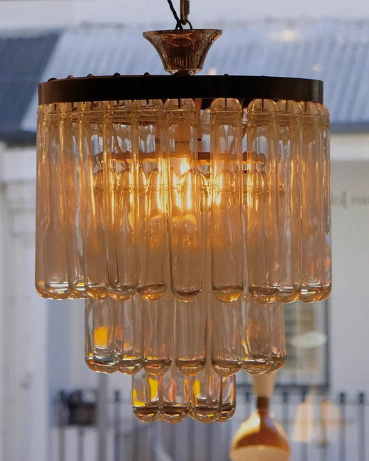 SMALL THREE TIERED MURANO GLASS TUBE CHANDELIER
