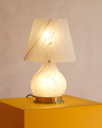 PAIR OF TWIN LIGHT SWIRLED MURANO GLASS TABLE LAMPS