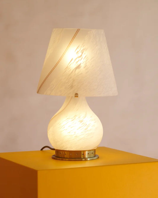 PAIR OF TWIN LIGHT SWIRLED MURANO GLASS TABLE LAMPS