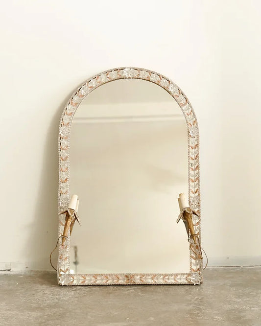 19th CENTURY VENETIAN CRYSTAL FLORETTE MIRROR w. CANDLE HOLDERS