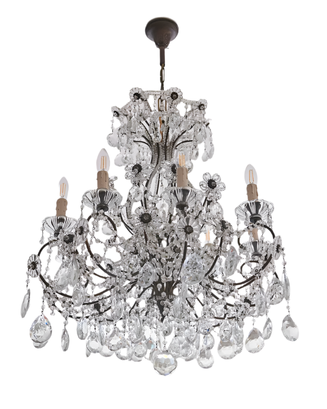 PAIR OF IRON & FLORAL GLASS CHANDELIERS
