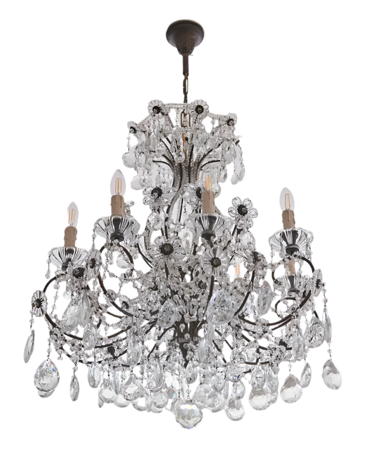 PAIR OF IRON & FLORAL GLASS CHANDELIERS