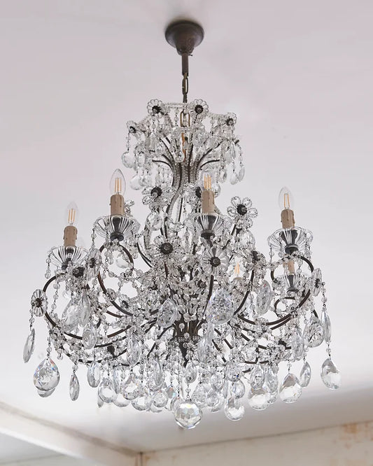 PAIR OF IRON & FLORAL GLASS CHANDELIERS