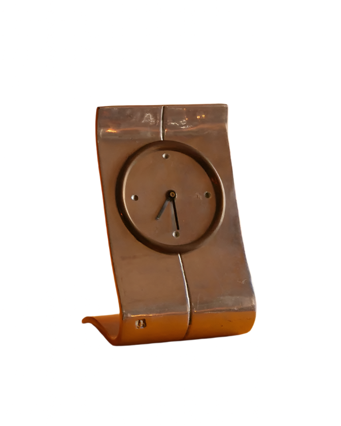 CAST ALUMINIUM & BRASS CURVED CLOCK