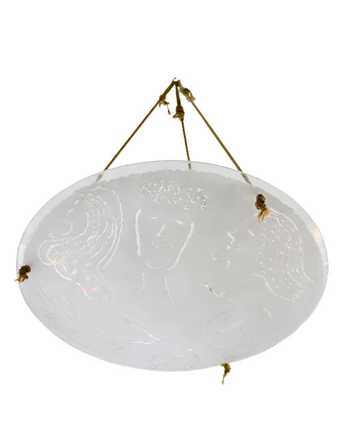 ILLUSTRATED FROSTED GLASS DISH PENDANT