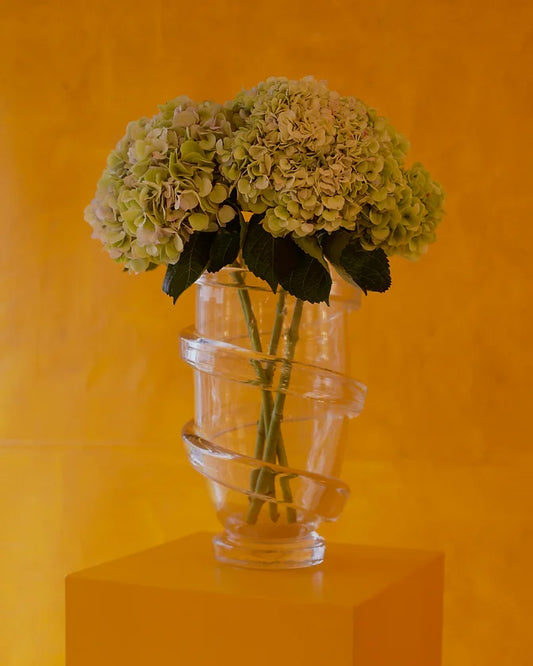 CLEAR AMBER MURANO VASE w. SWIRL