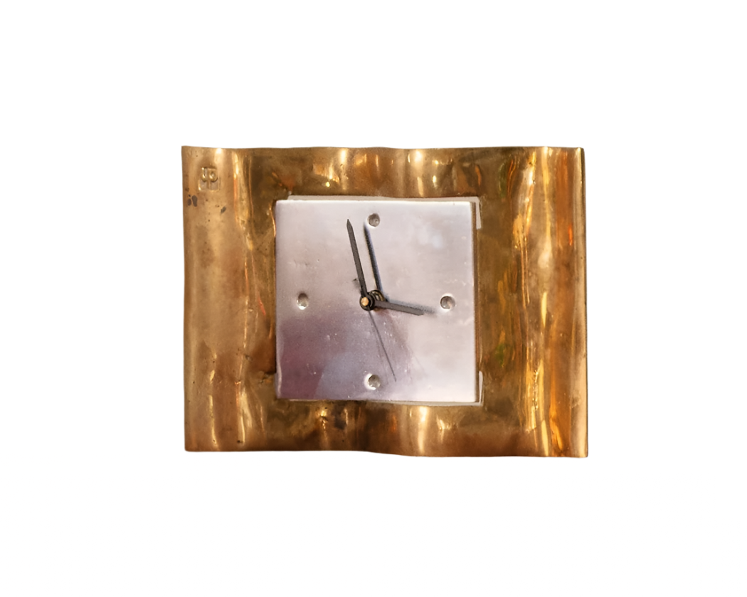 CAST ALUMINIUM & BRASS WAVY SCULPTURAL CLOCK