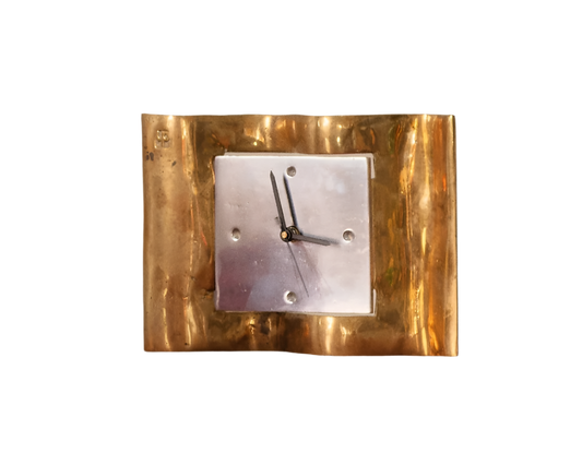 CAST ALUMINIUM & BRASS WAVY SCULPTURAL CLOCK