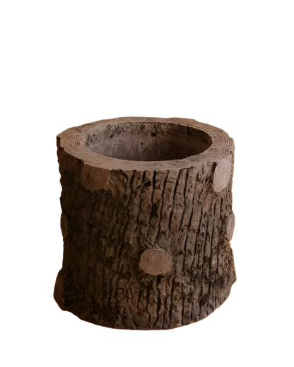 SET OF SIX SCULPTURAL CEMENT TRUNK PLANTERS