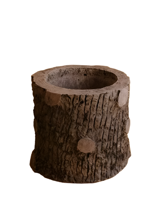 SET OF SIX SCULPTURAL CEMENT TRUNK PLANTERS