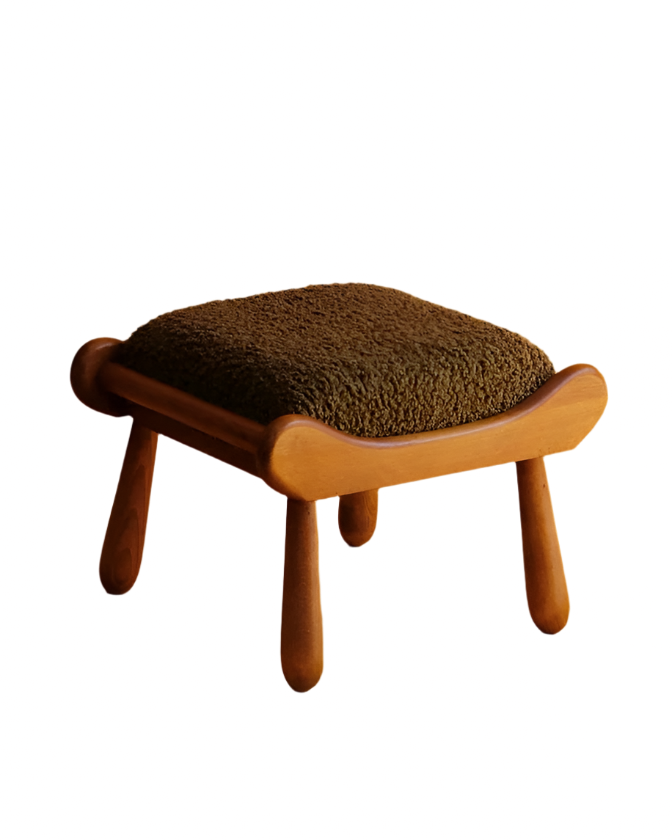 BEECHWOOD SCULPTURAL BENCH w. OLIVE BOUCLE