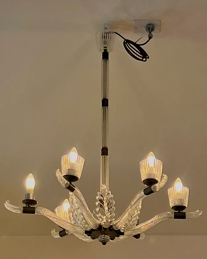 SIX ARM MURANO GLASS LEAF CHANDELIER