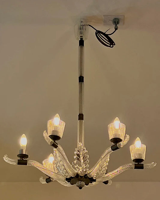 SIX ARM MURANO GLASS LEAF CHANDELIER