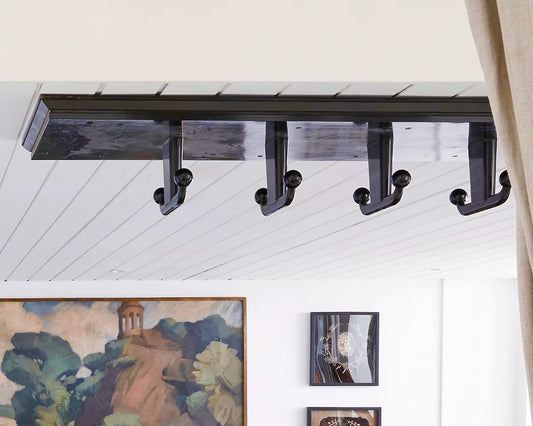 EBONIZED FIVE HOOK CEILING MOUNT COAT RACK