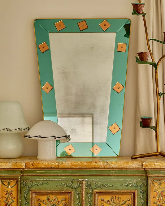 BLUE & PINK GLASS DIAMOND MOTIF MIRROR