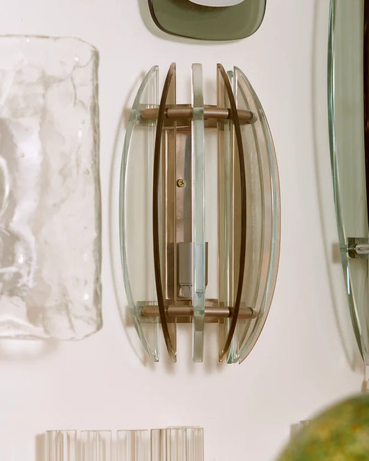 SMALL BI-COLOUR GLASS & CHROME WALL SCONCES