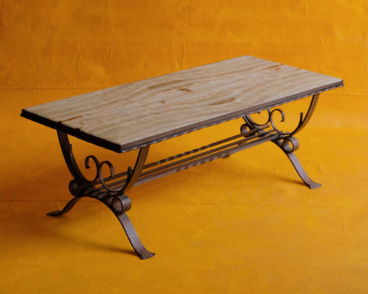 CURVED WROUGHT IRON & MARBLE COFFEE TABLE