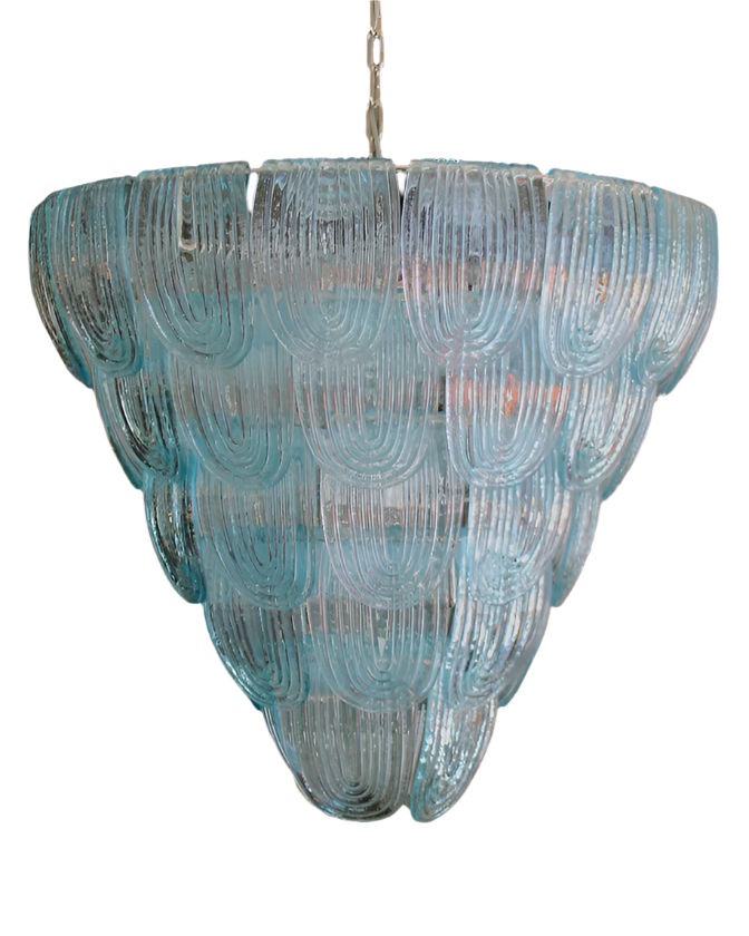 FIVE TIERED BLUE MURANO CURVED GLASS CHANDELIER
