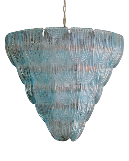 FIVE TIERED BLUE MURANO CURVED GLASS CHANDELIER