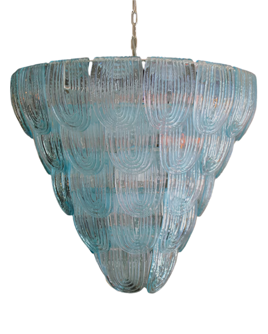 FIVE TIERED BLUE MURANO CURVED GLASS CHANDELIER