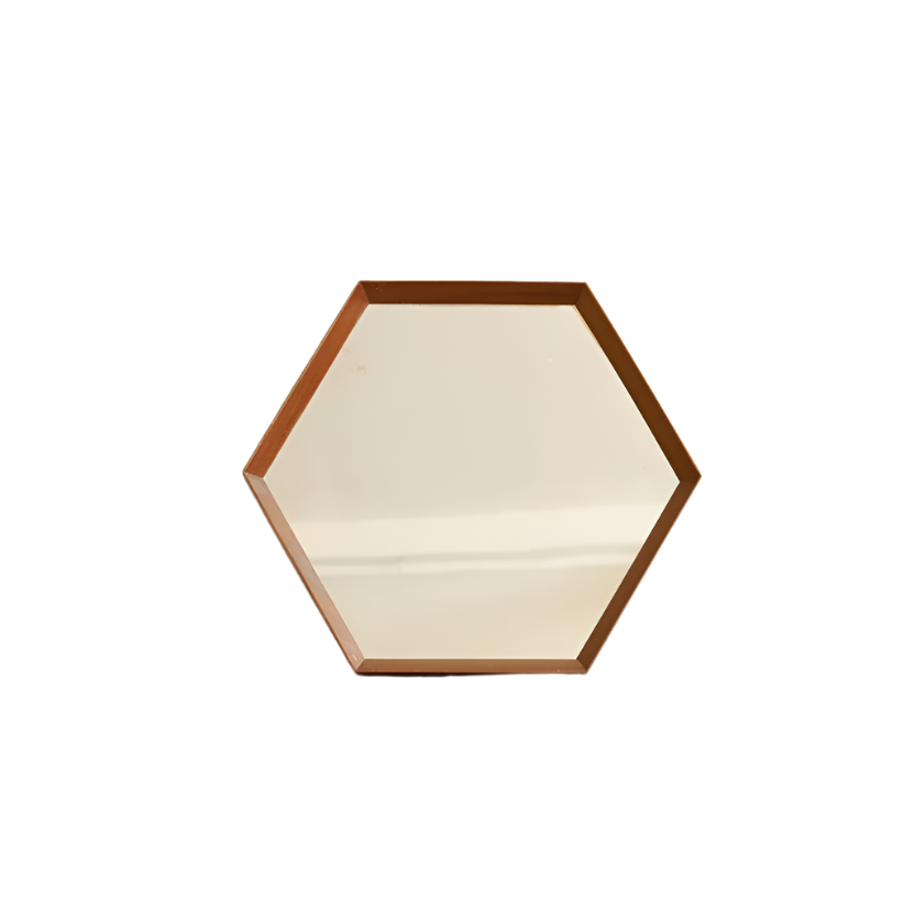 TRIO OF TEAK HEXAGONAL MIRRORS
