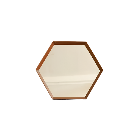 TRIO OF TEAK HEXAGONAL MIRRORS